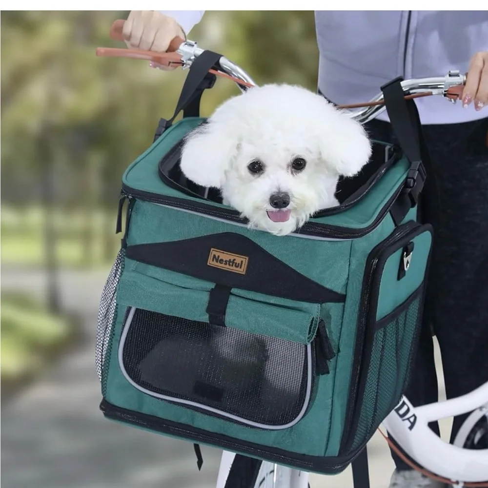 CUTE! Pink Nestful Dog Bike Basket Carrier expandable w/rest area & rain cover.